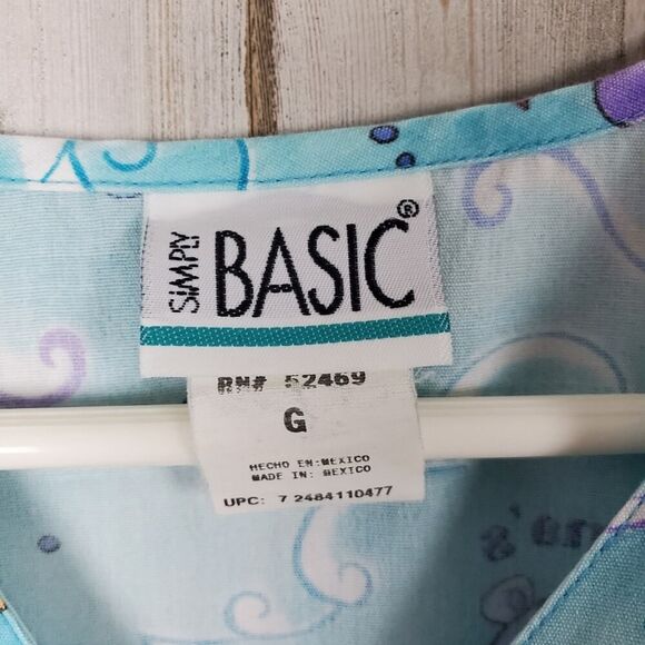 Simply Basic Button-Down Scrub Shirt Blue Size Large - Picture 3 of 9